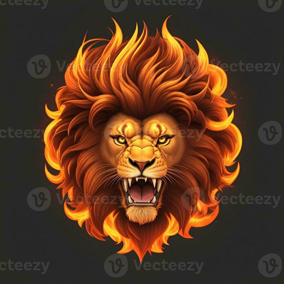 Fire lion head mascot, for t-shirts, banners and esports game logos, etc. AI generated photo