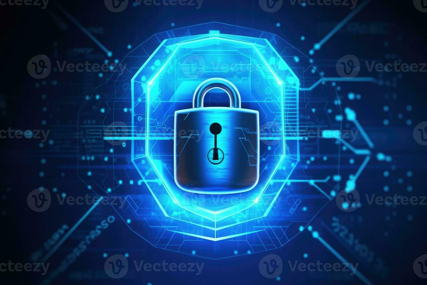 Cyber security concept with padlock on circuit board background photo