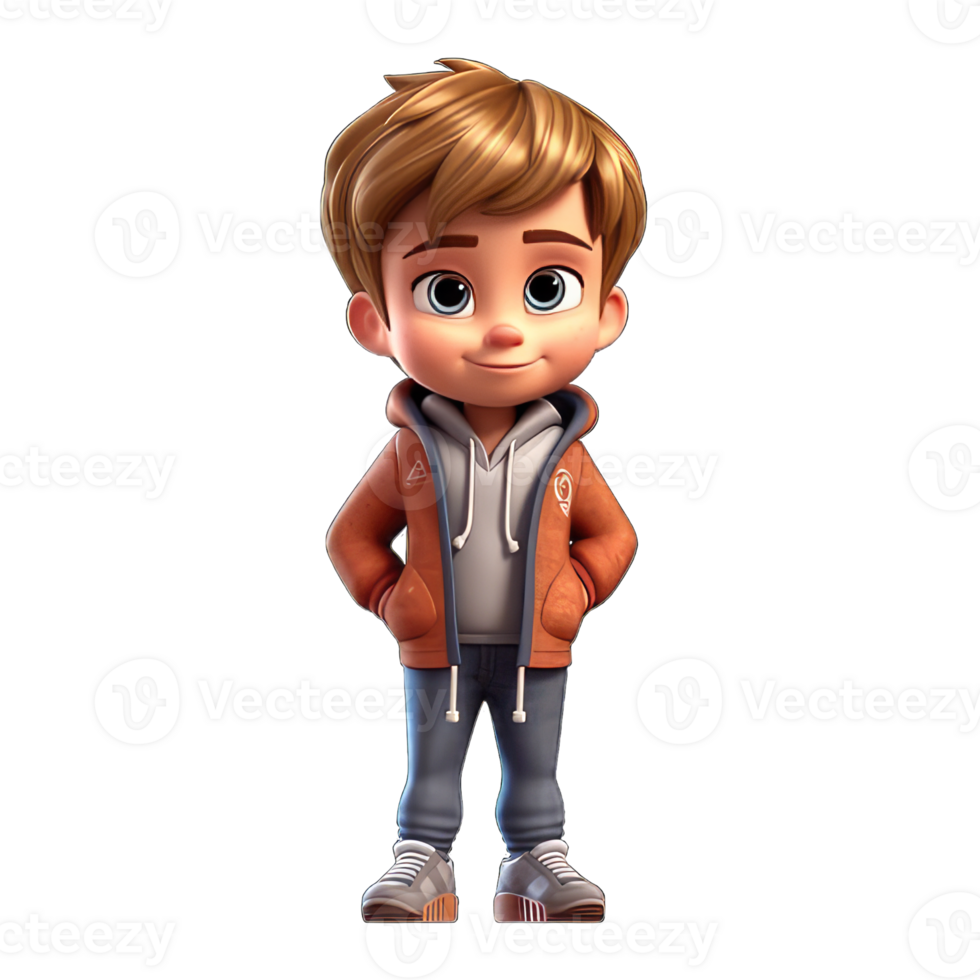3D cartoon character a cute little boy, Isolated transparent background png
