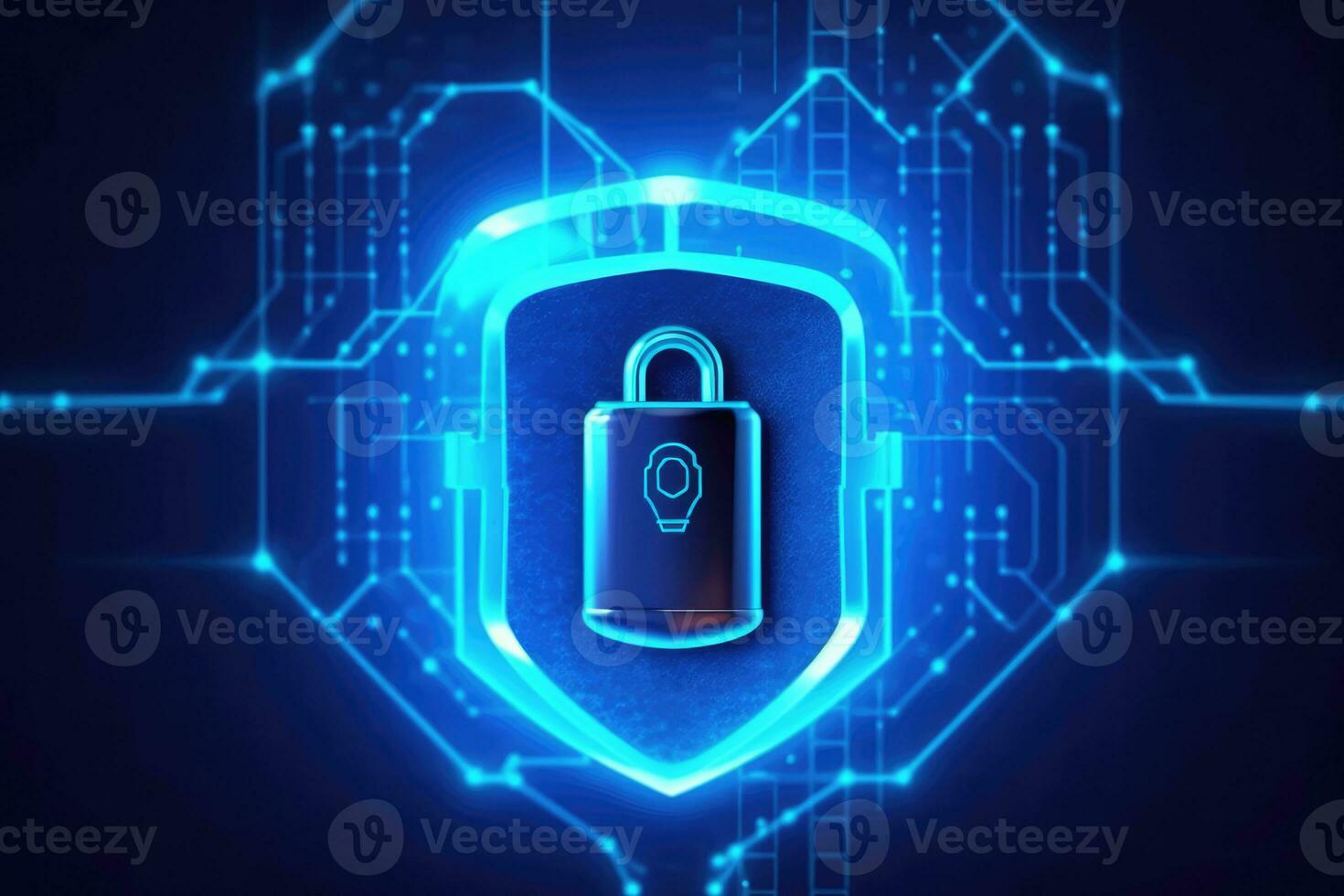 Cyber security concept with padlock on circuit board background photo