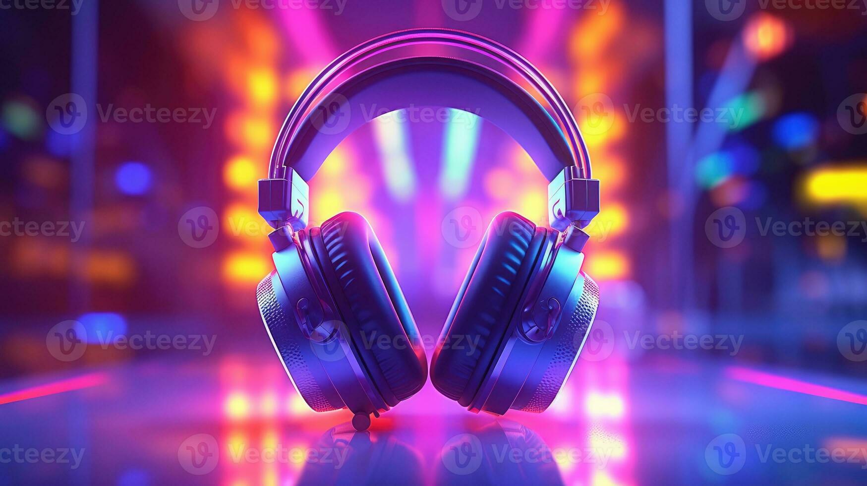 headphones on colorful background with bokeh lights photo