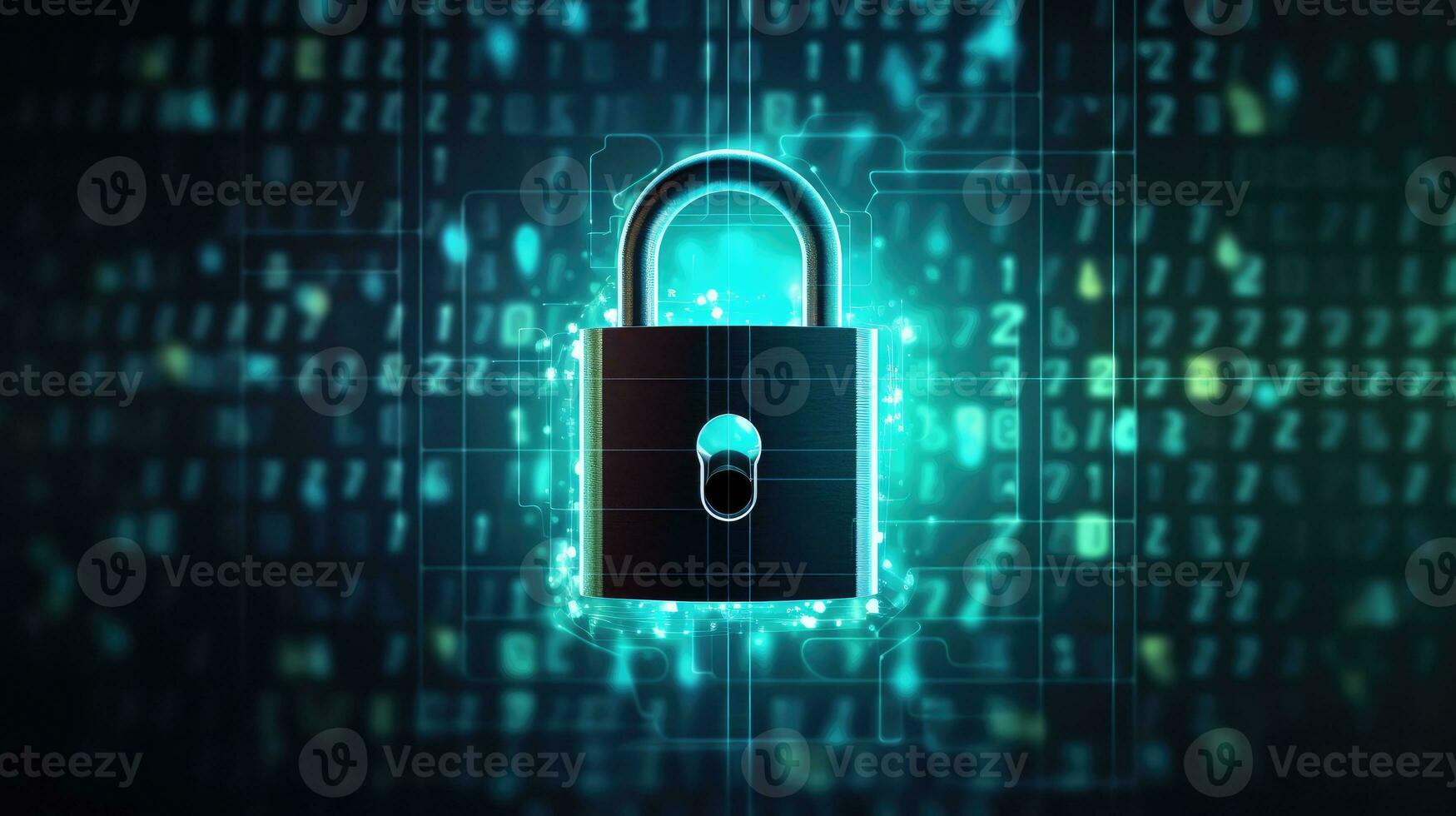 Cyber security concept with padlock on circuit background photo