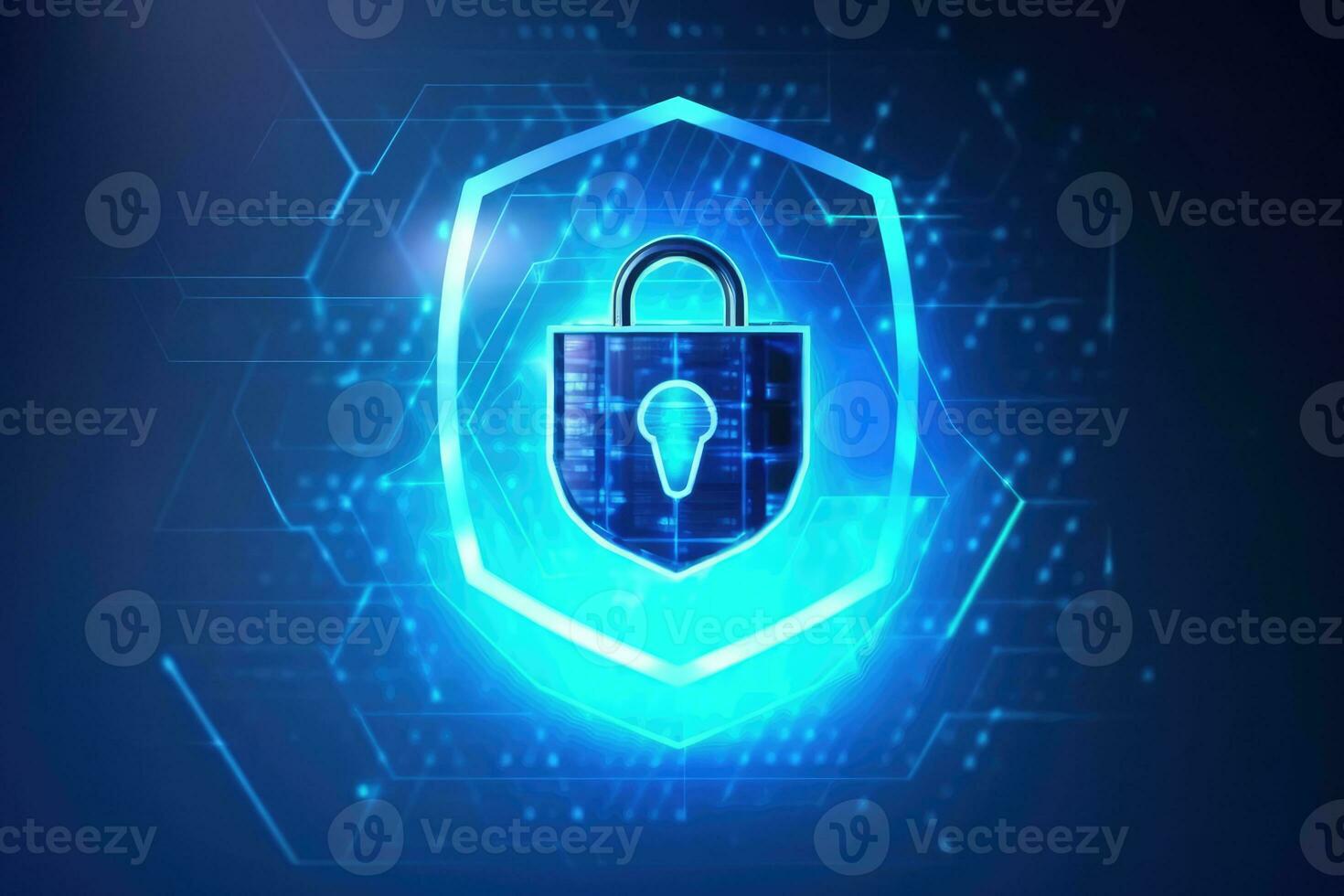Cyber security concept with padlock on circuit board background photo