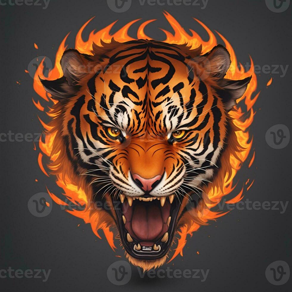 Fire tiger head mascot, for t-shirts, banners and esports game logos, etc. AI generated photo