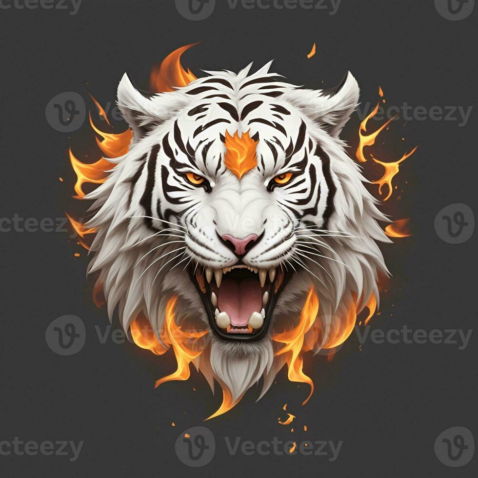 Fire white tiger head mascot, for t-shirts, banners and esports game logos, etc. AI generated photo