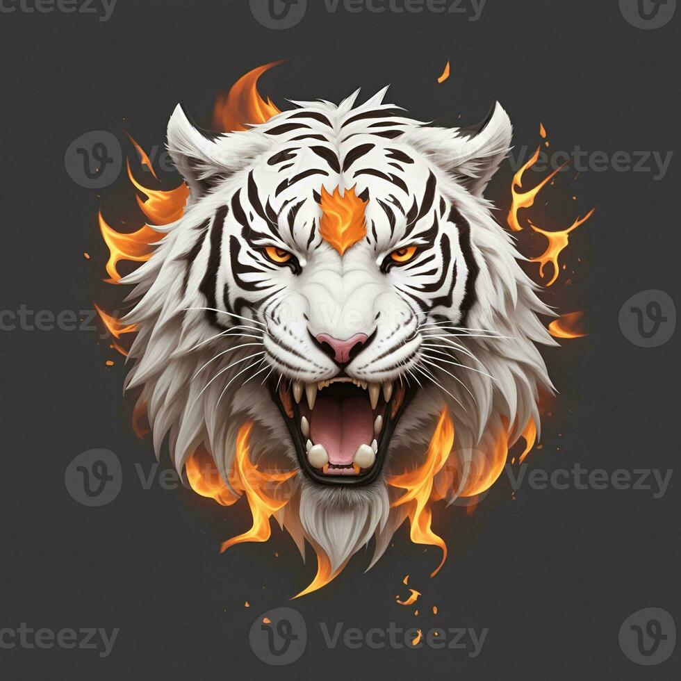 Fire white tiger head mascot, for t-shirts, banners and esports game logos, etc. AI generated photo