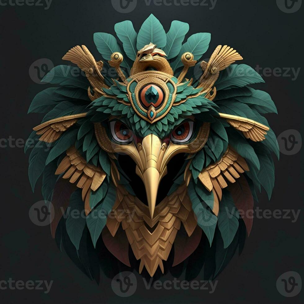 hawk quetzalcoatl head symmetrical flat icon design with black background photo