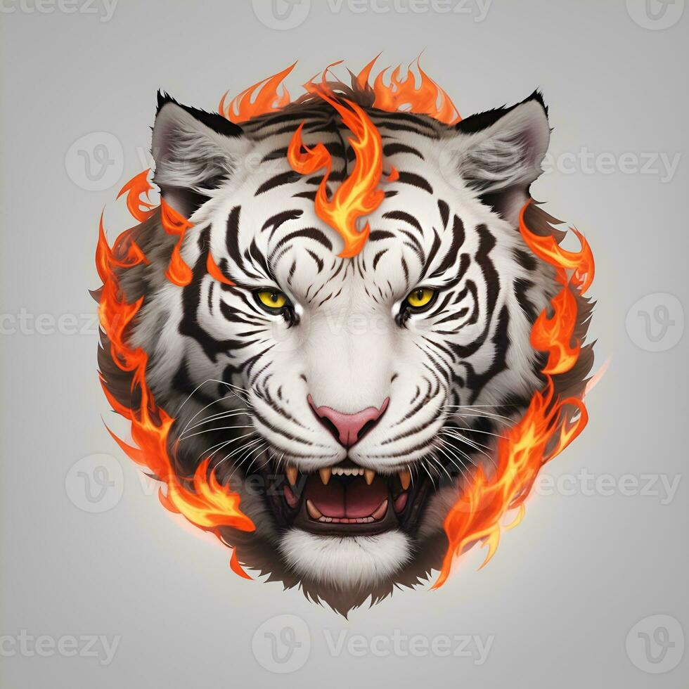 Fire white tiger head mascot, for t-shirts, banners and esports game logos, etc. AI generated photo