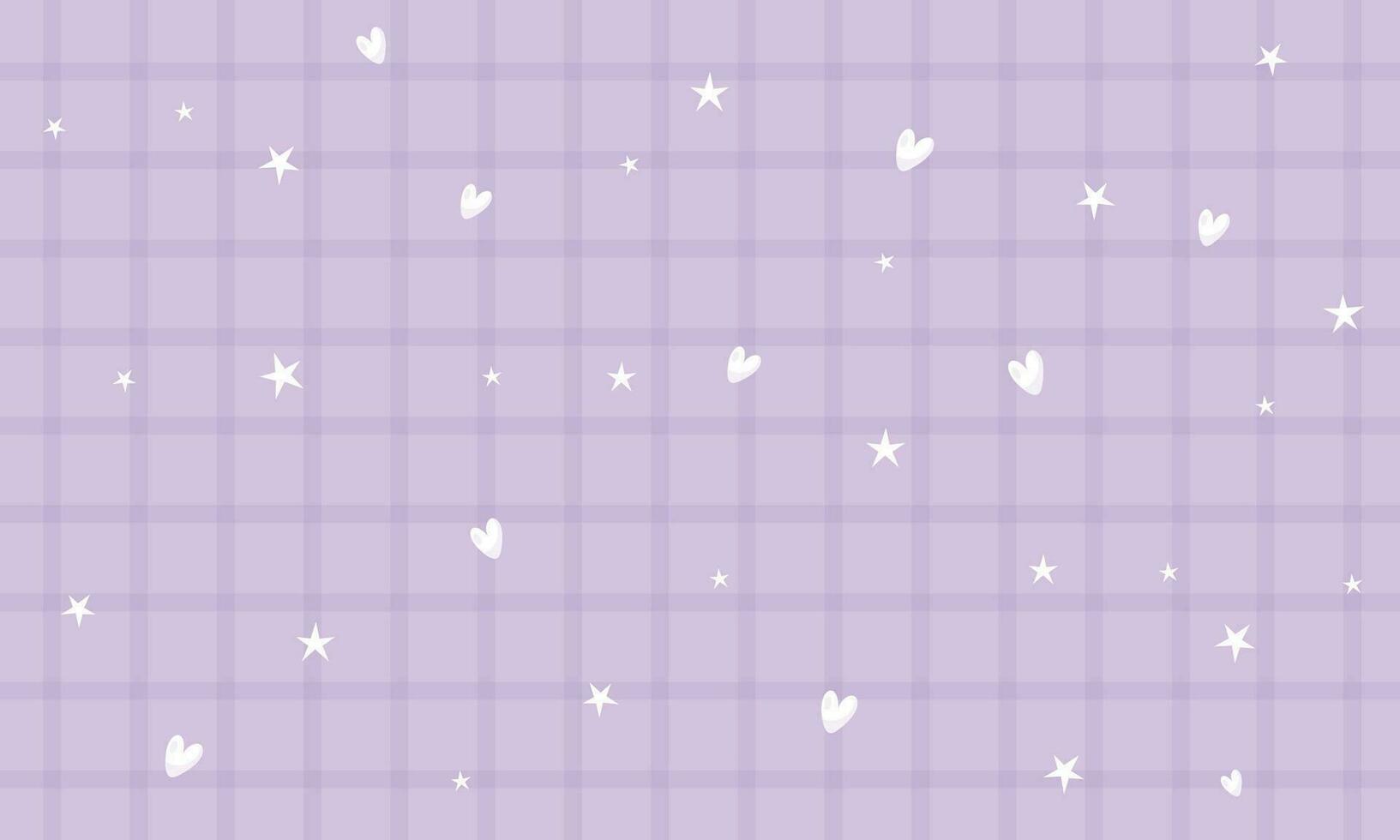 Vector cute purple gingham plaid checkered pattern with heart and star background wallpaper