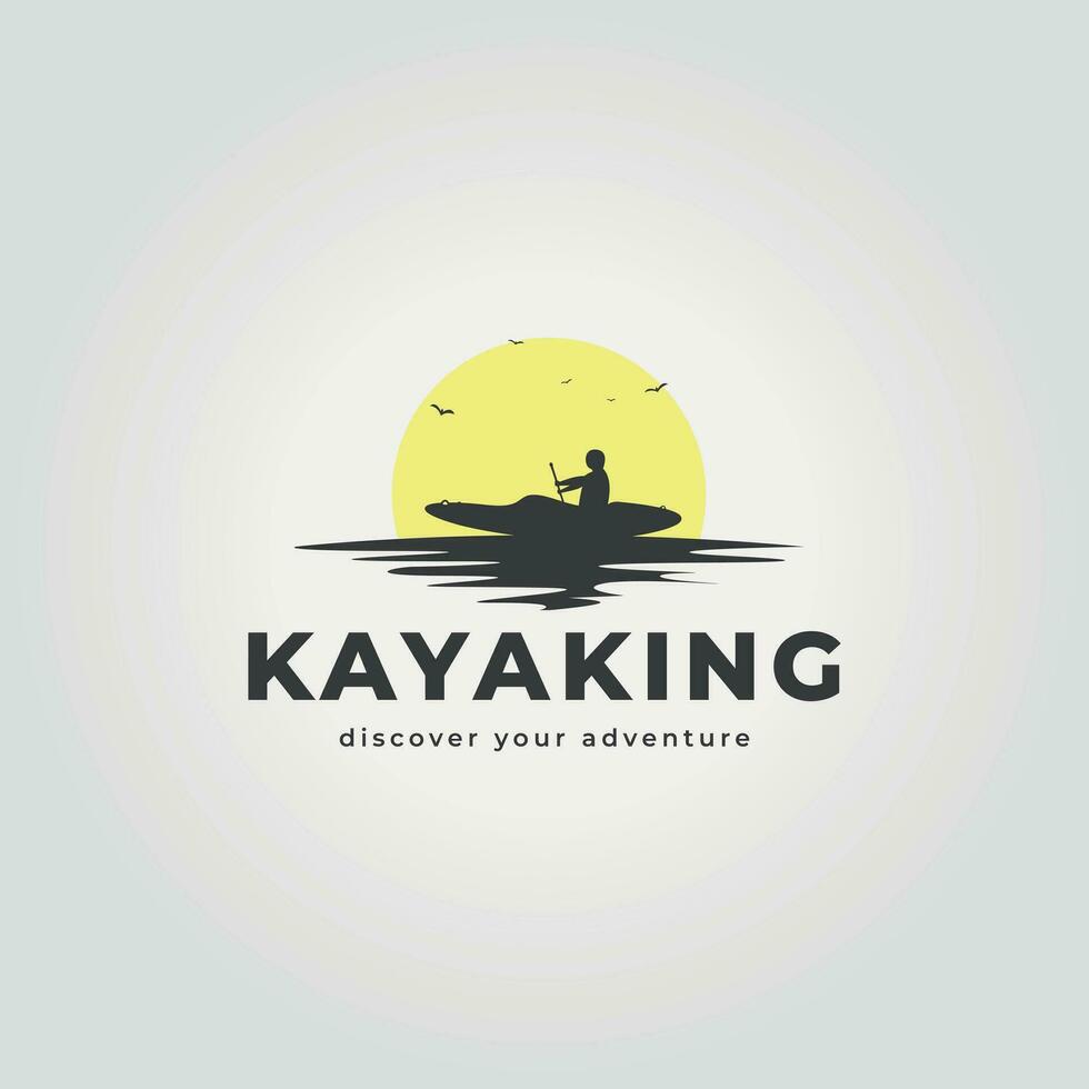 a man is kayaking at sunset on a lake design, illustration vector of kayaking with a sun