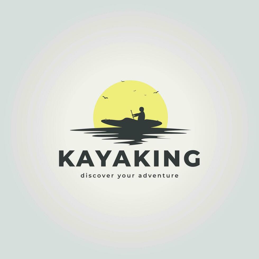 un hombre es kayak a puesta de sol en un lago diseño, ilustración vector de kayak con un Dom