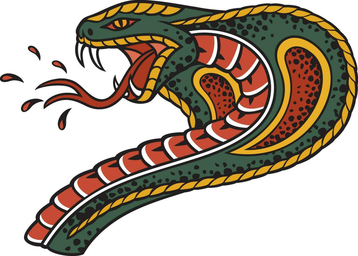 Old School Style Tattoo Cobra Snake Head Design. Vector Illustration.