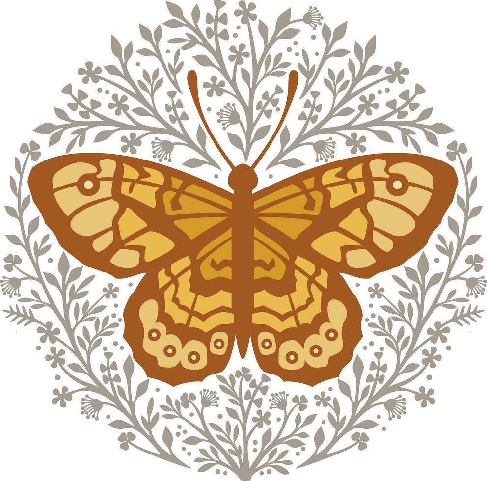 Floral butterfly with decorative ornaments. Vector Illustration.