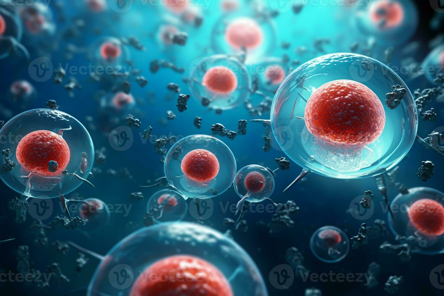 humano célula o embrionario vástago célula microscopio fondo, médico Ciencias antecedentes foto
