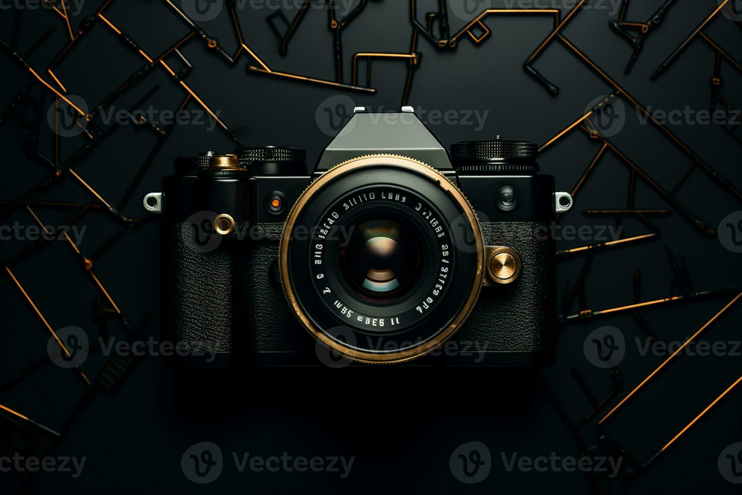 Black camera on black background photo