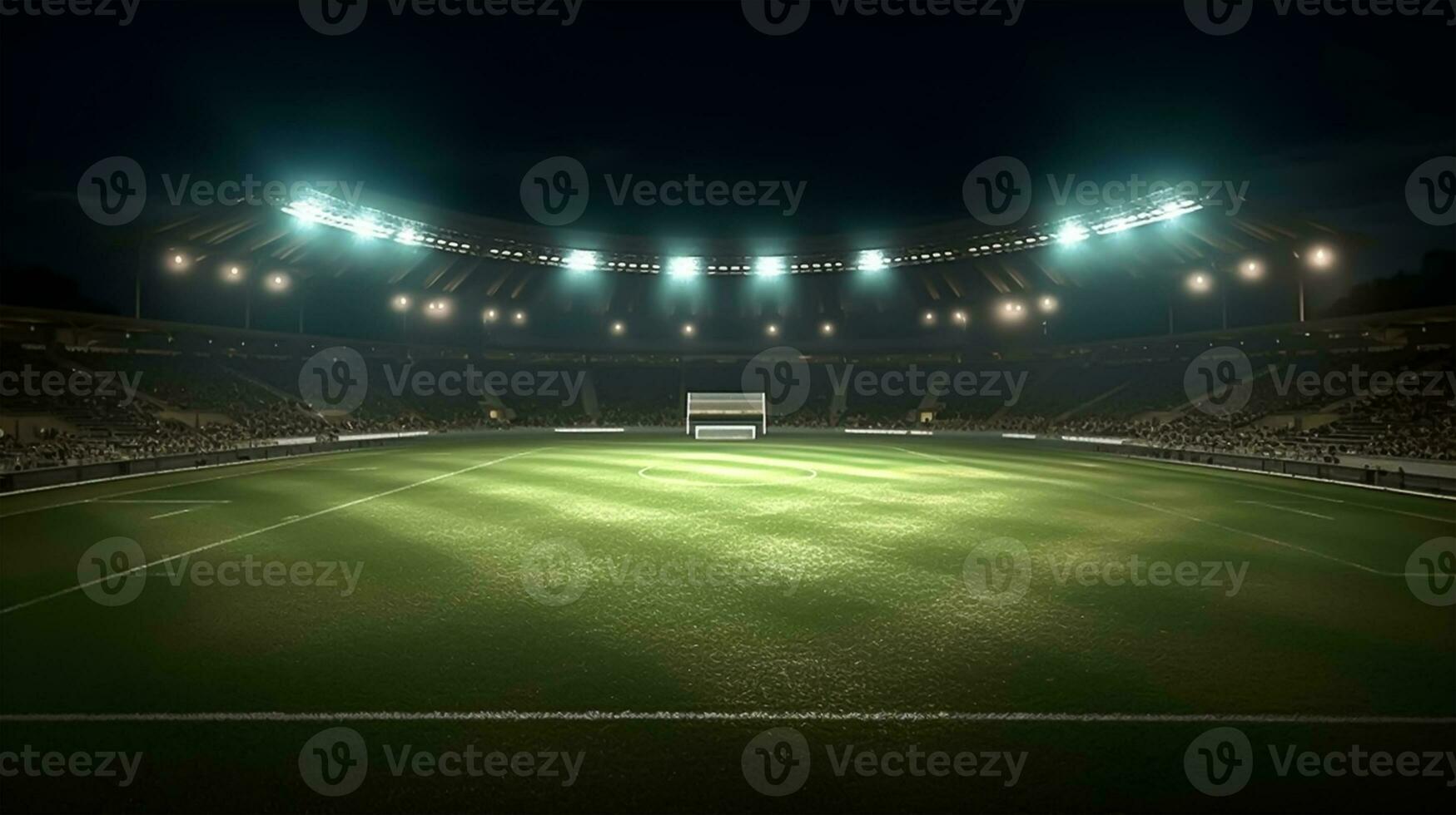 fútbol estadio a noche con brillante luces foto