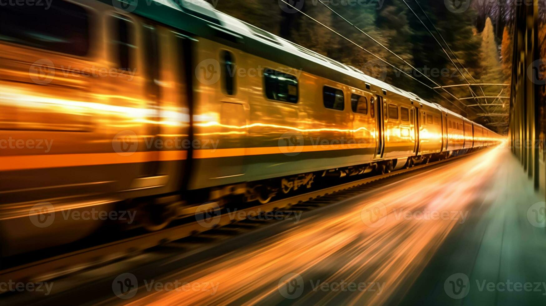 alto velocidad tren en movimiento difuminar. tren en el ferrocarril foto