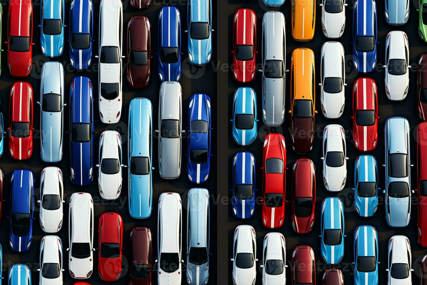 Top view of a row of cars on a dark background photo