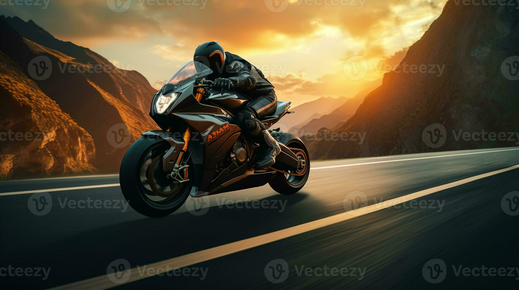 Motorcycle rider riding on the highway road. Extreme sport concept. bike race on track photo