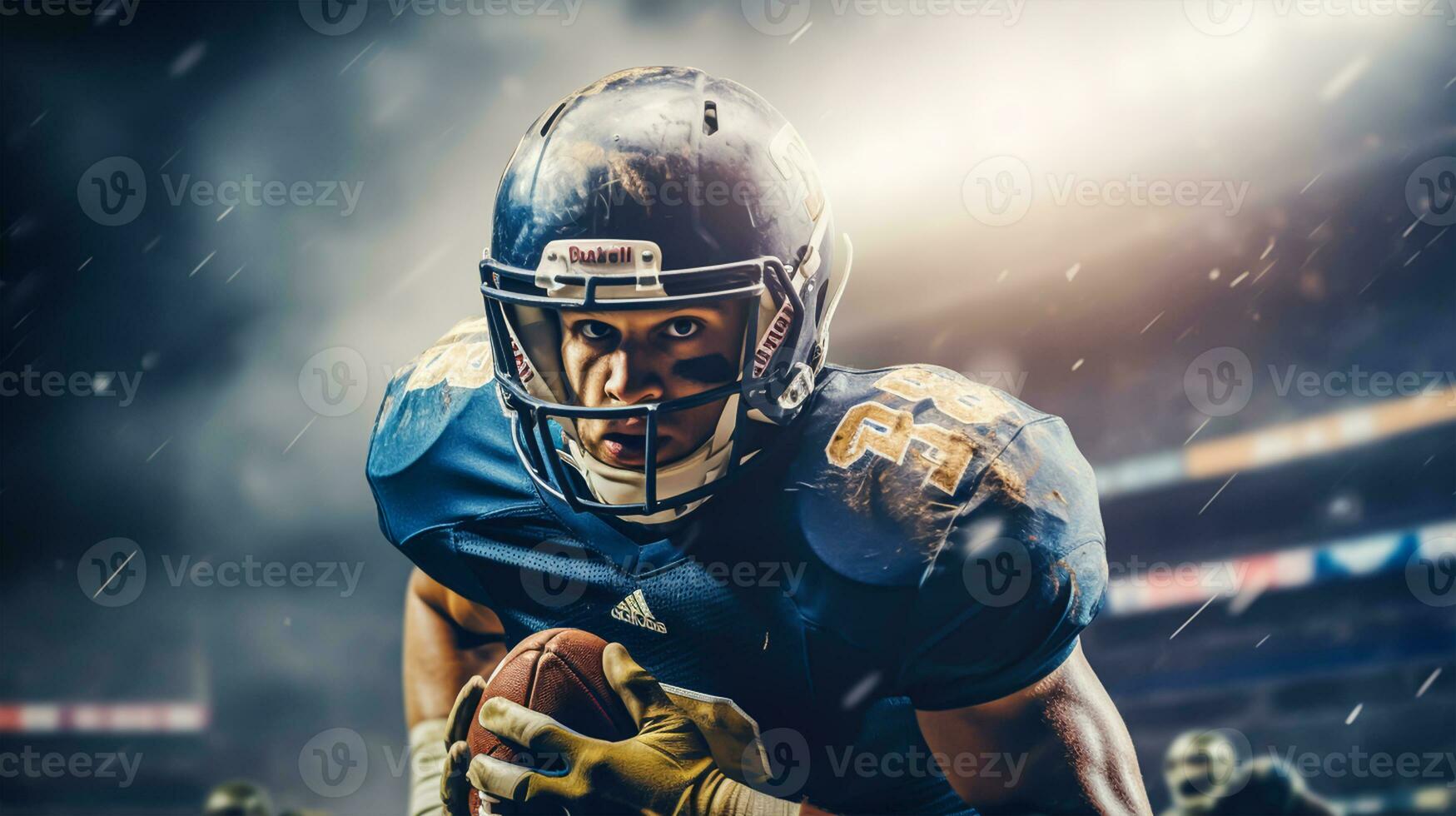 American player holding ball in ground photo