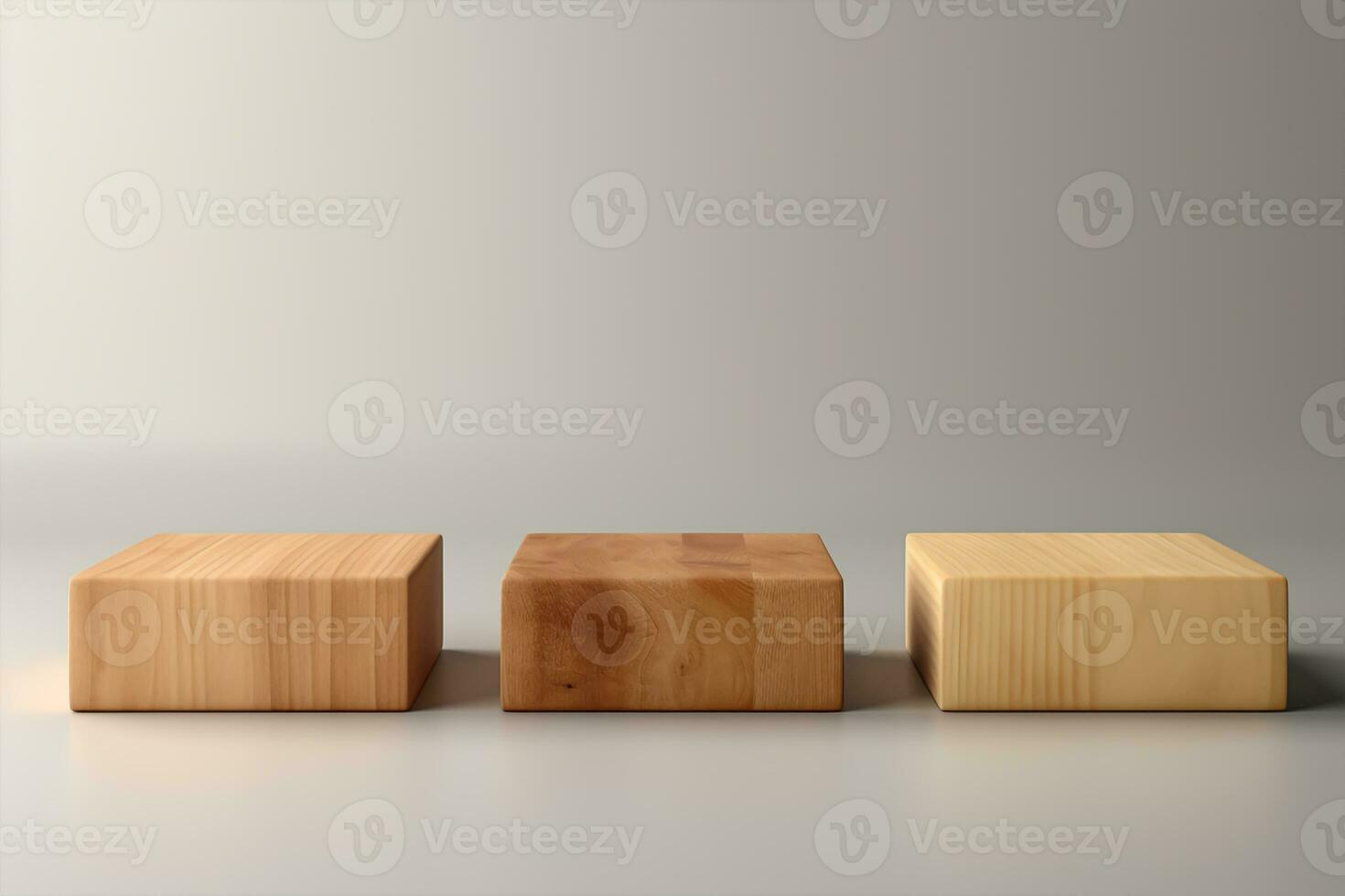 Wooden podium for product display on wooden table photo