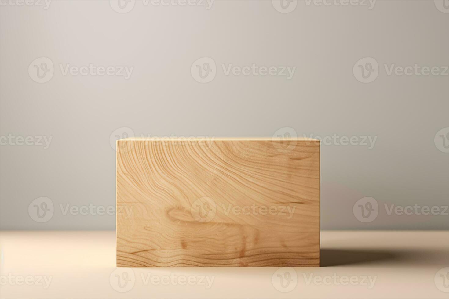 Wooden podium for product display on wooden table photo