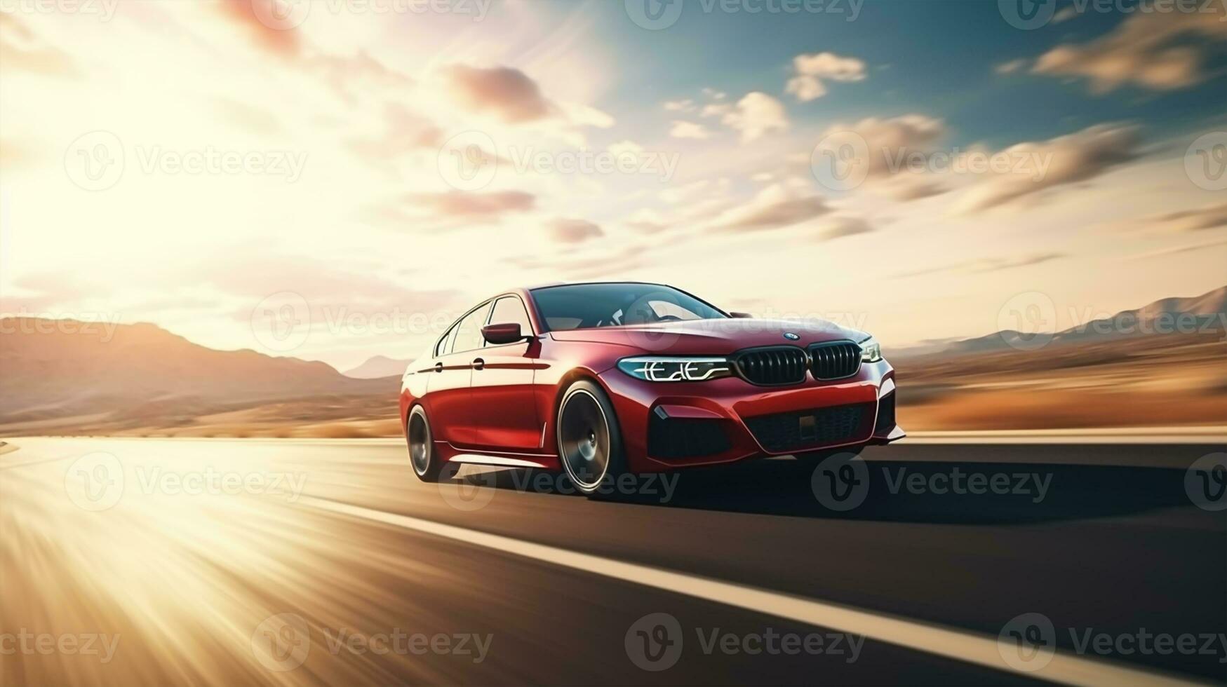 rojo deporte coche en el la carretera con movimiento difuminar efecto foto