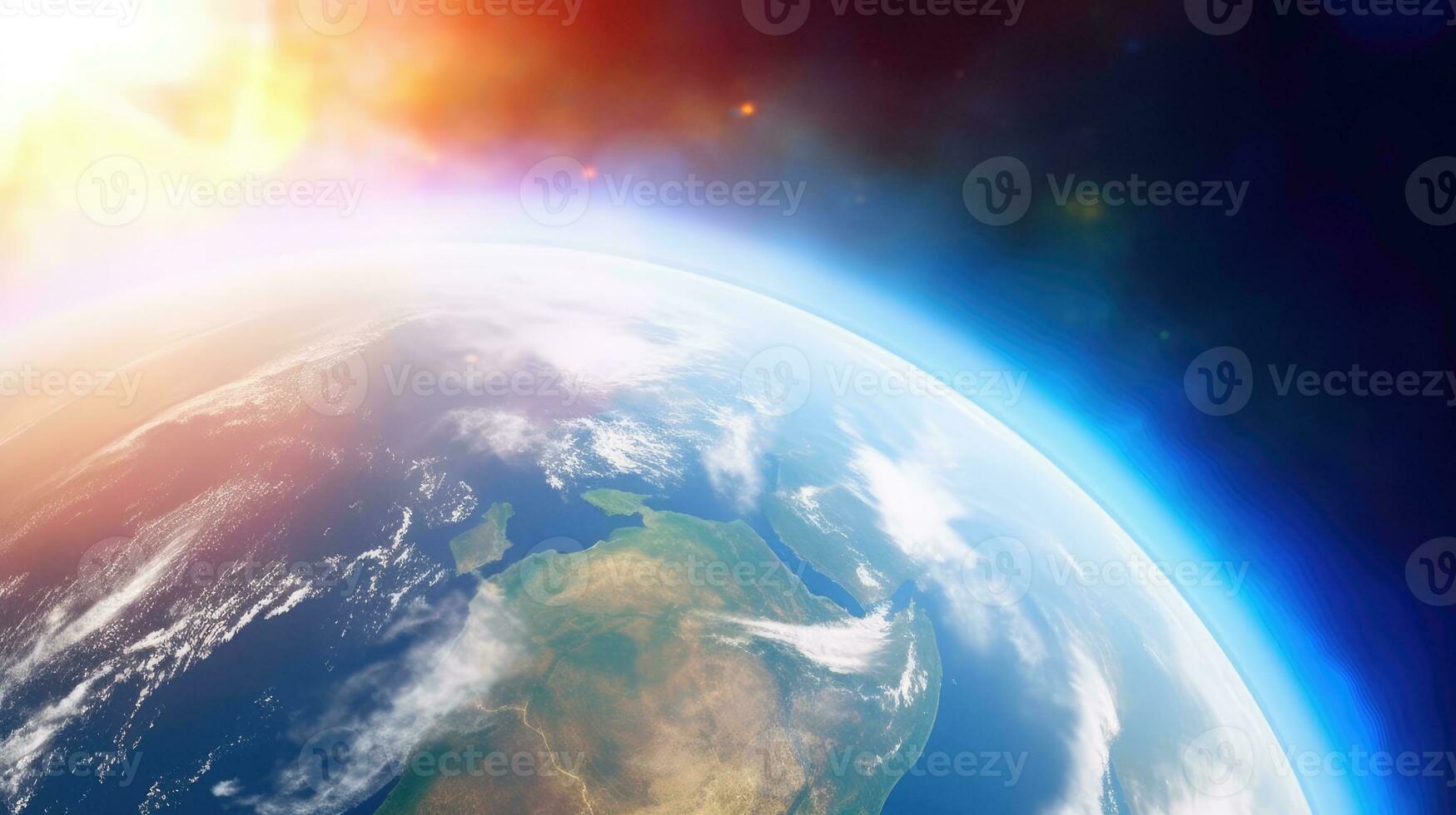 View of the planet earth from space during a sunrise photo