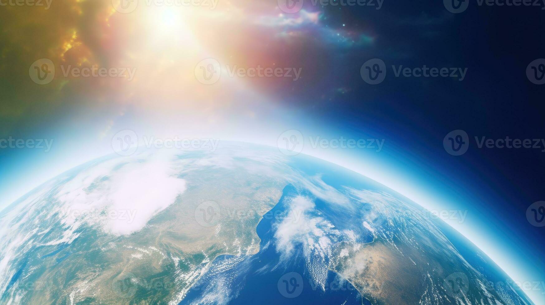 View of the planet earth from space during a sunrise photo