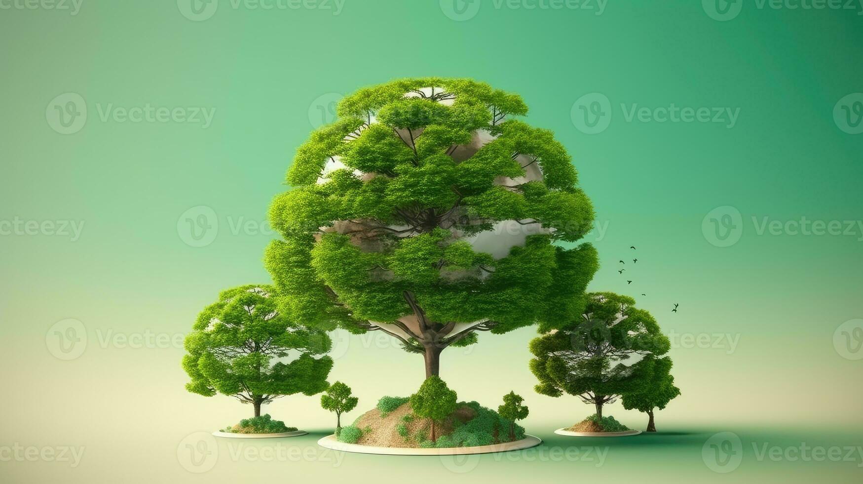 Ecology concept with green trees and clouds photo