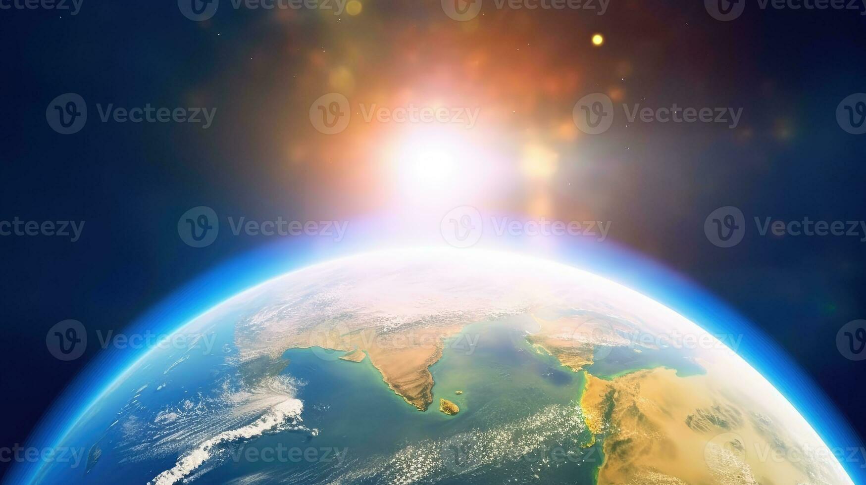 View of the planet earth from space during a sunrise photo