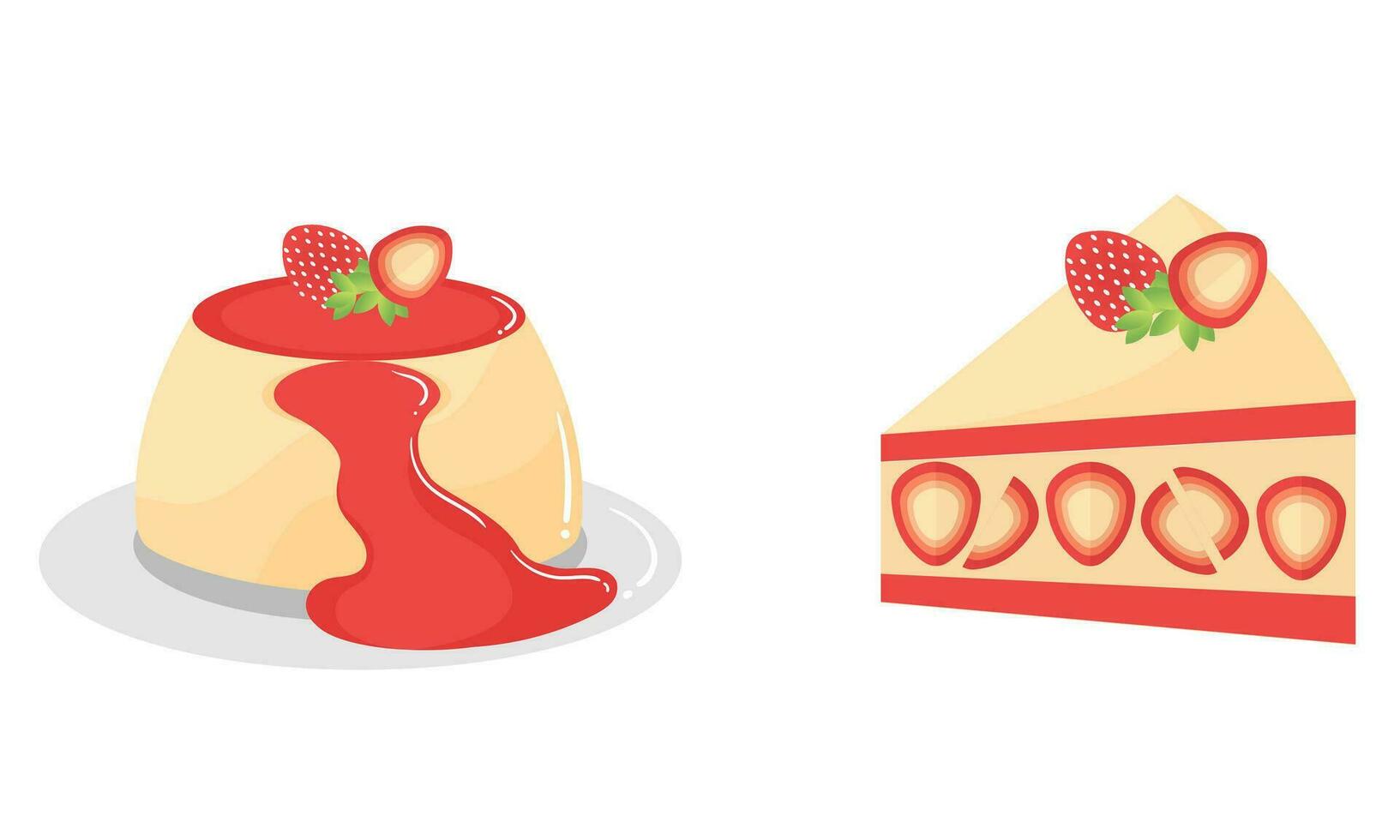 strawberry flavored cake and pudding illustration vector