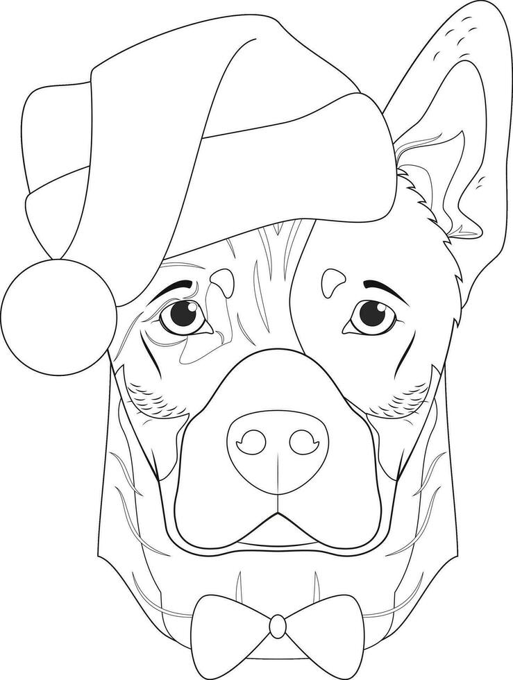 Christmas greeting card for coloring. Australian Cattle dog with Santa's hat and bow tie vector