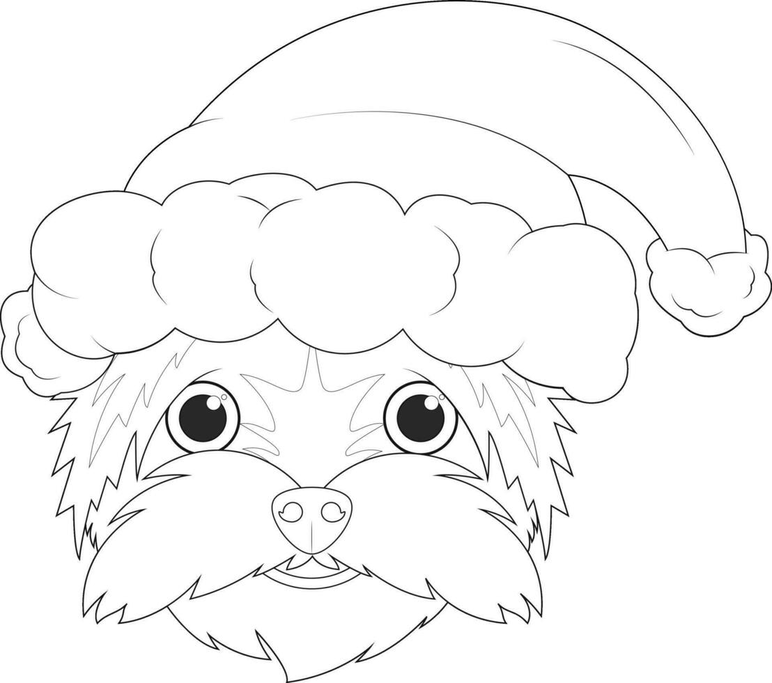 Christmas greeting card for coloring. Yorkshire Terrier dog with Santa's hat vector