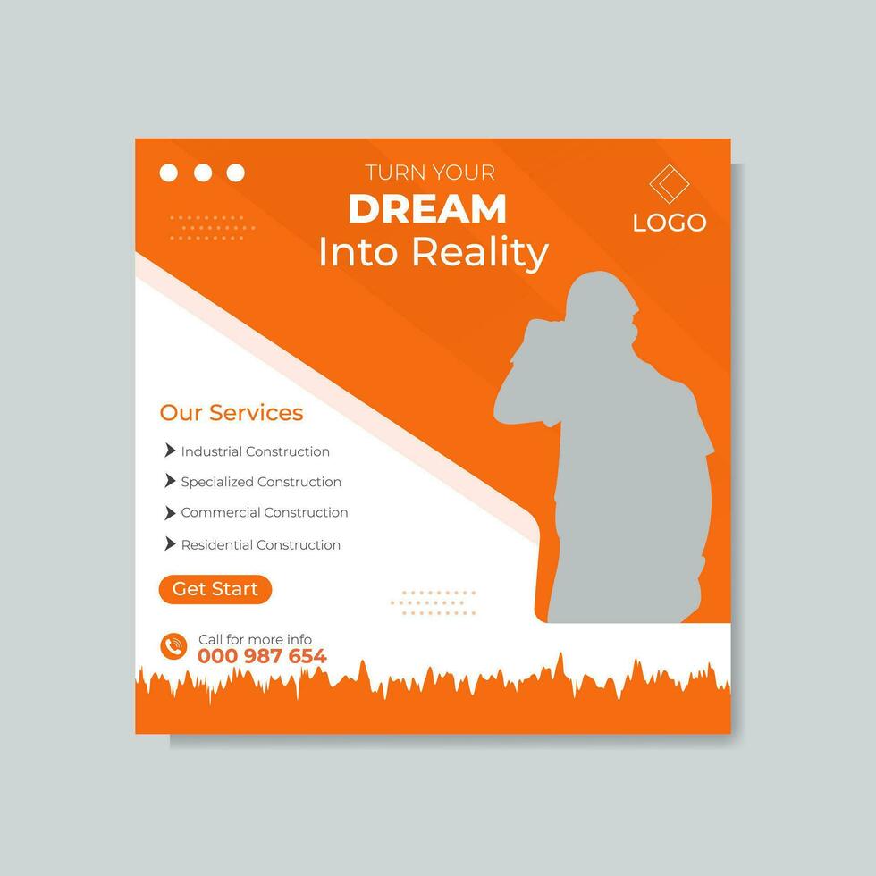 construction social media post design vector
