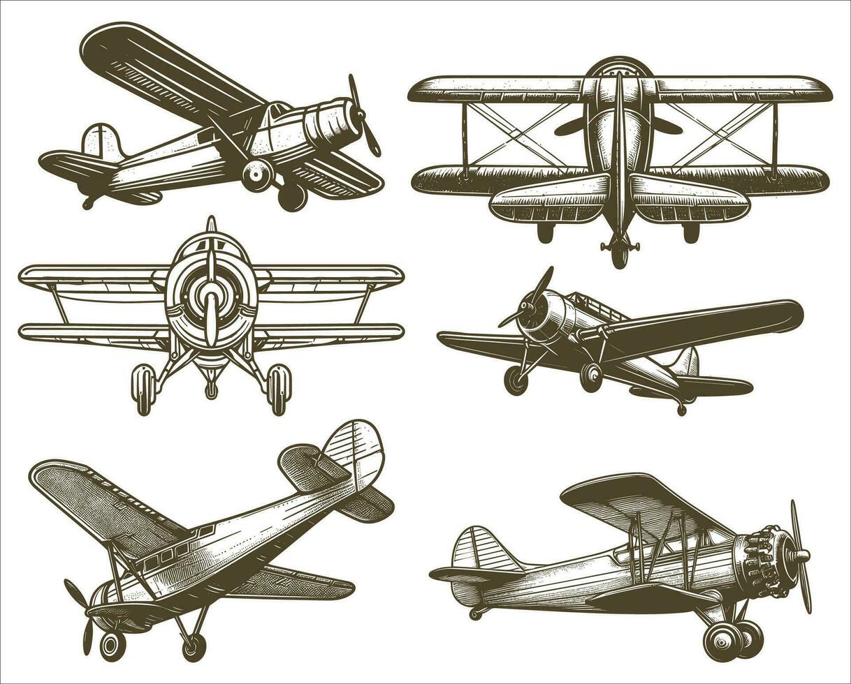 vintage aircraft vector set