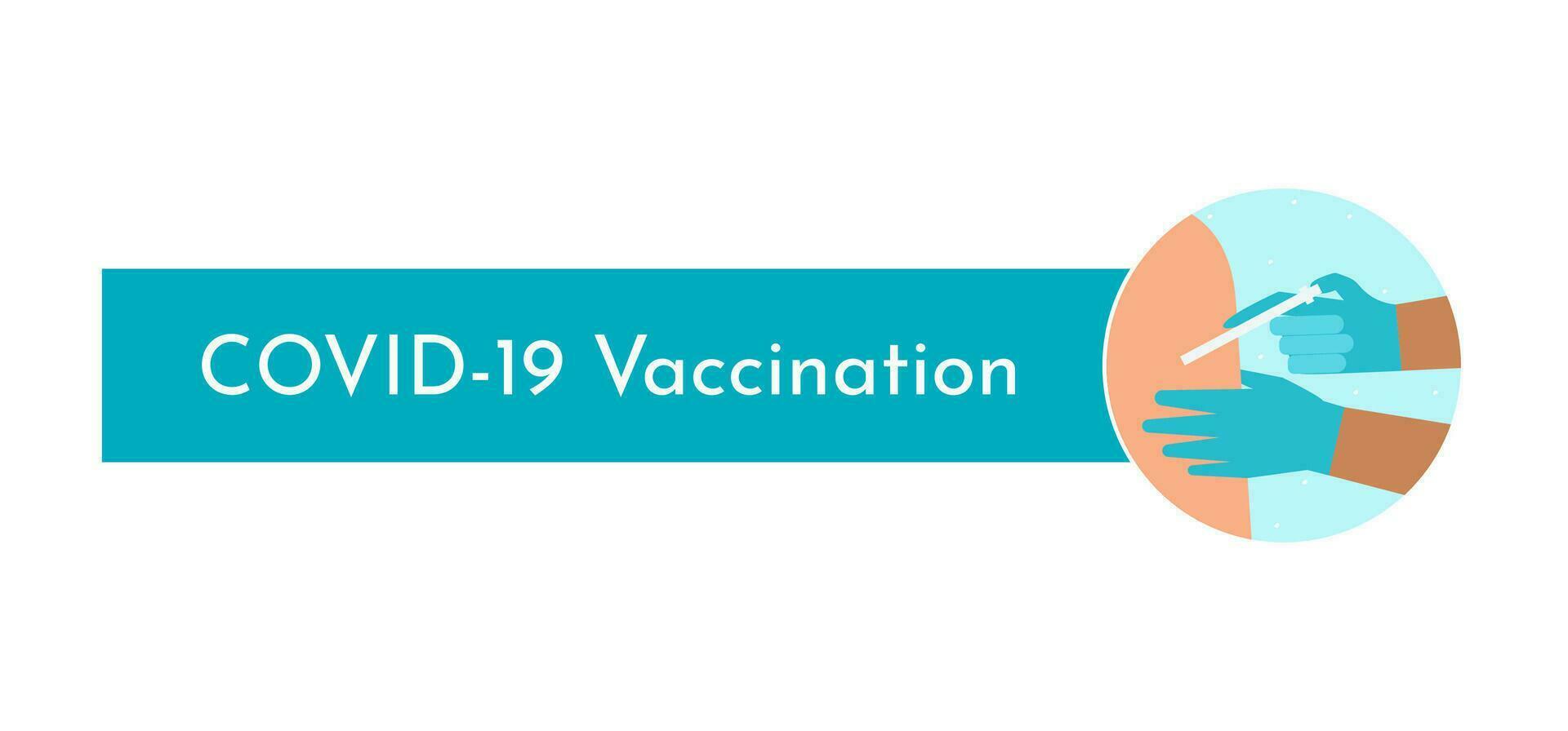 Vector isolated concept. Template to article about COVID 19 Coronavirus vaccination. Round background with nurse's hands. Doctor holds syringe and gives antiviral injection with vaccine to patient