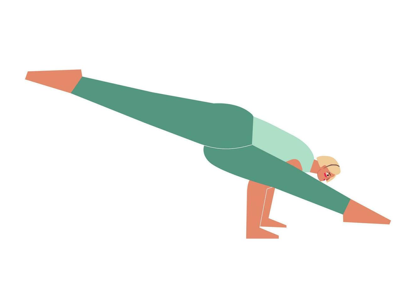 Vector isolated flat concept with female character. Sportive exercise - Pose Dedicated to the Sage Koundinya I. Strong woman learns posture - Eka Pada Koundinyanasana I