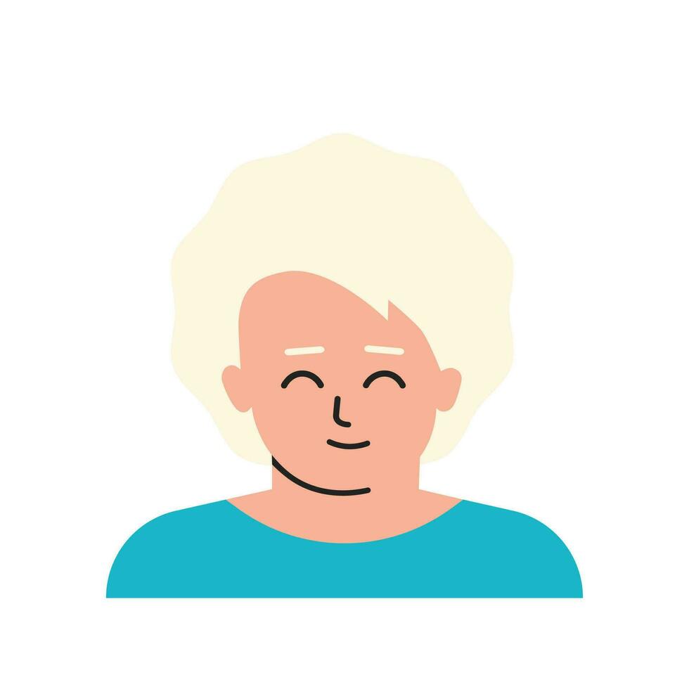 Vector flat isolated concept with avatar of Scandinavian cartoon character. Close Up portrait of of Caucasian boy with blonde hair, bright skin. Pretty little man from Norway smiles. White background