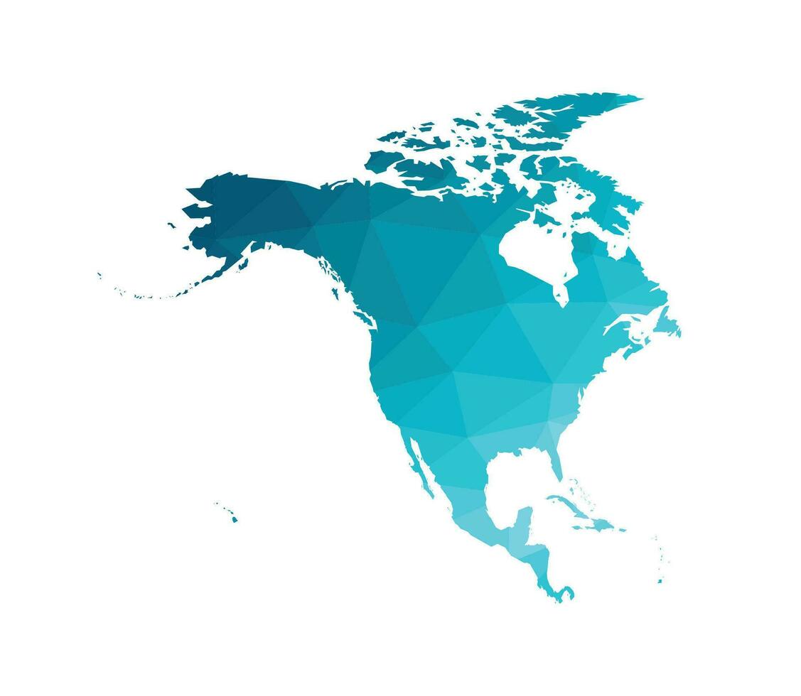 Vector modern illustration with simplified map of North and Cental America continent. Blue gradient colors, low poly triangular silhouettes, white background