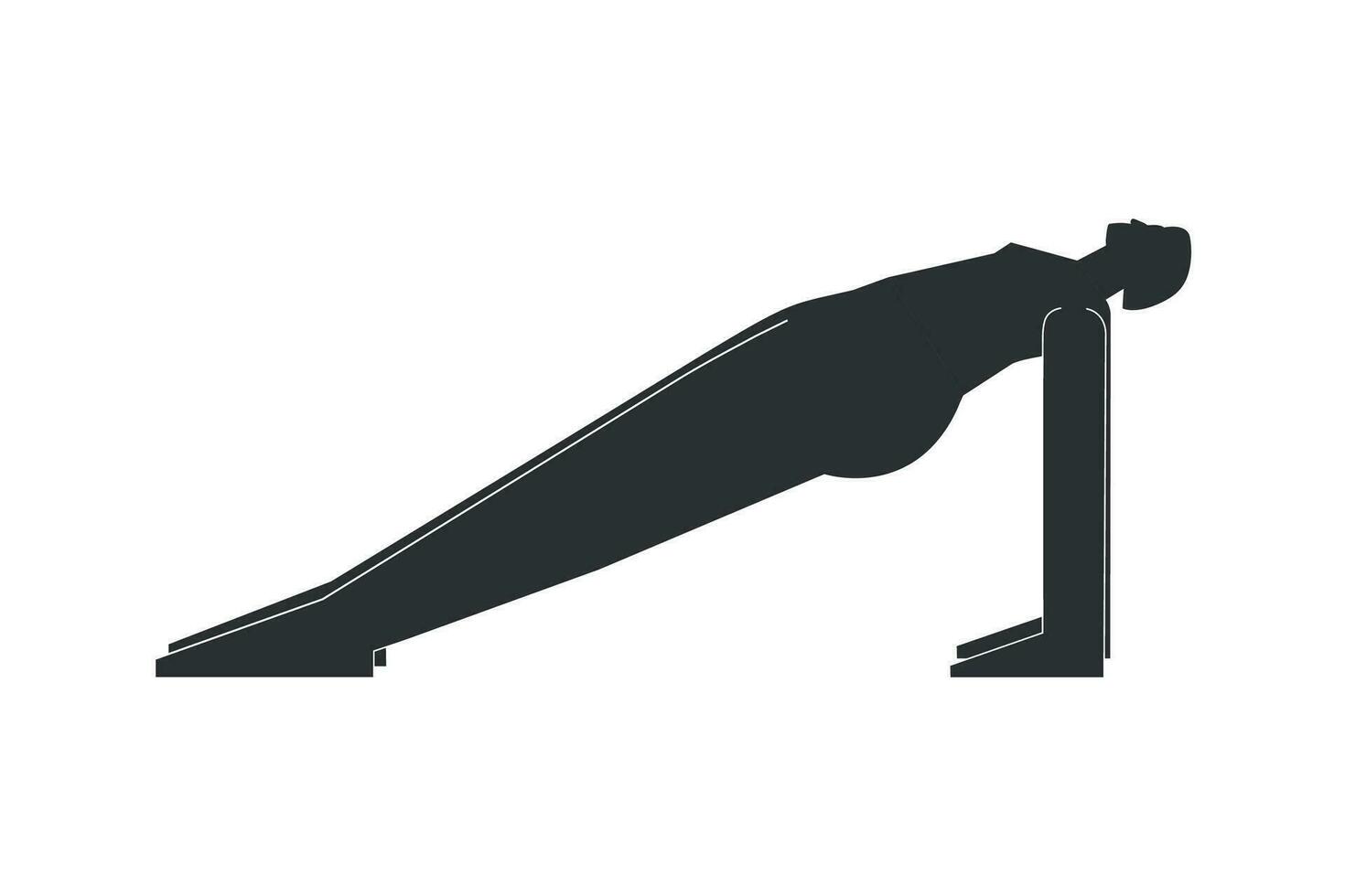 vector aislado ilustración con plano negro silueta de hembra personaje. juguetón mujer aprende yoga postura hacia arriba tablón pose. aptitud ejercicio purvottanasana. minimalista diseño