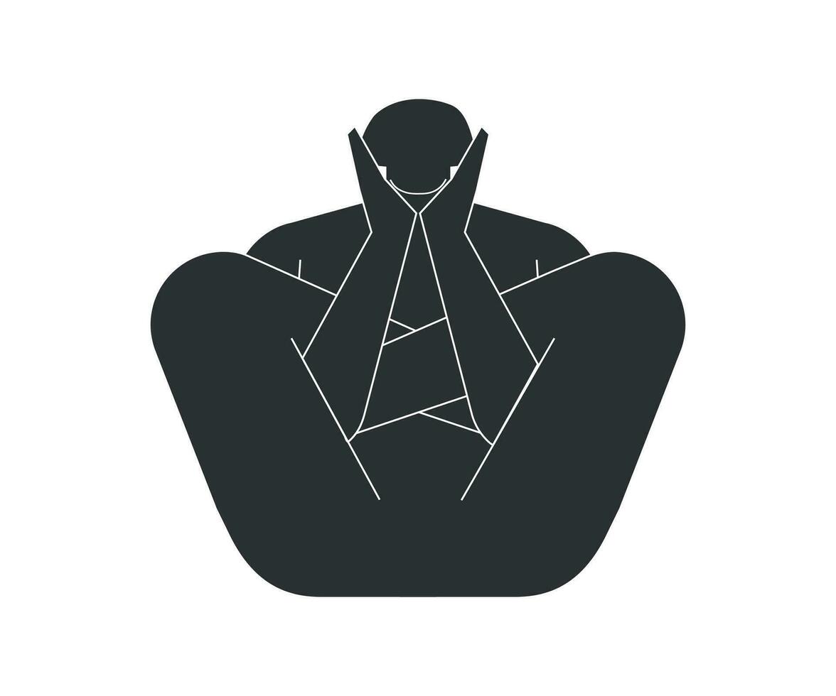 Vector isolated illustration with flat black silhouette of female person doing finess. Athletic woman learns yoga posture - Embryo in Womb Pose. Sportive exercise - Garbha Pindasana