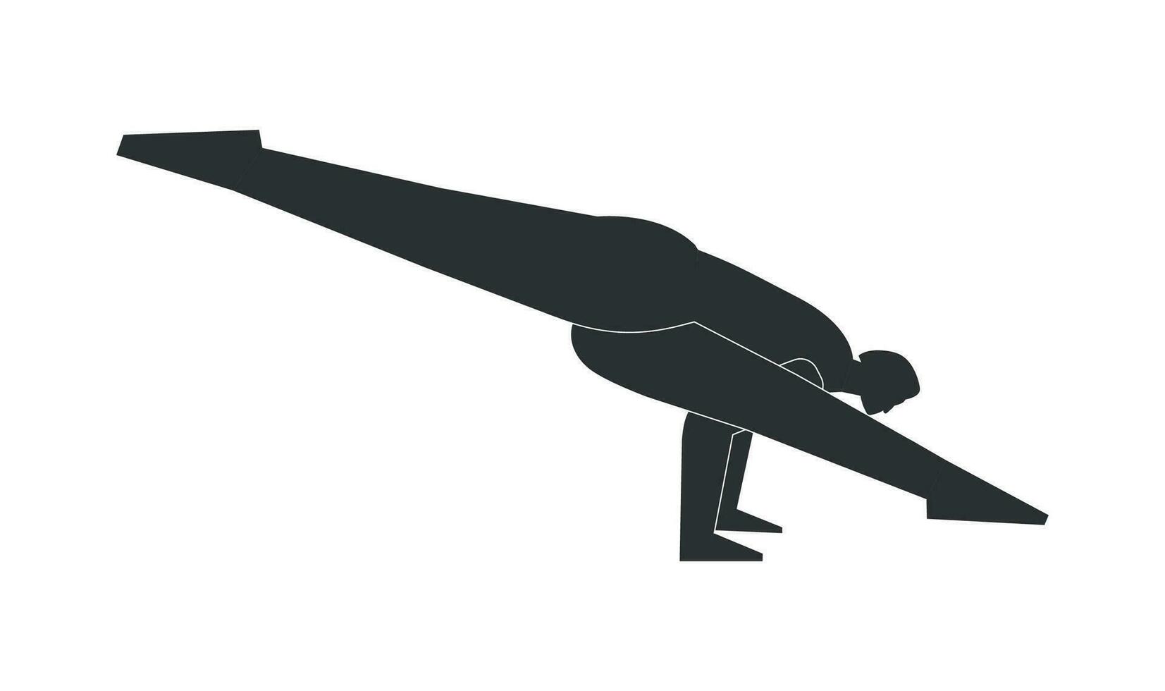 Vector minimalistic illustration with black silhouette of female character. Sportive woman learns yoga posture Eka Pada Koundinyanasana I. Fitness exercise - Pose Dedicated to the Sage Koundinya I