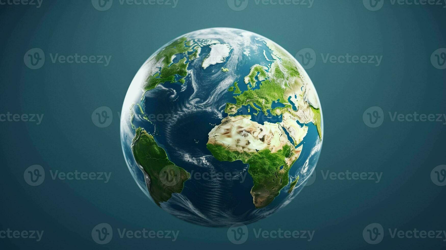 Realistic 3D Earth Render. A detailed globe on a clean white backdrop photo