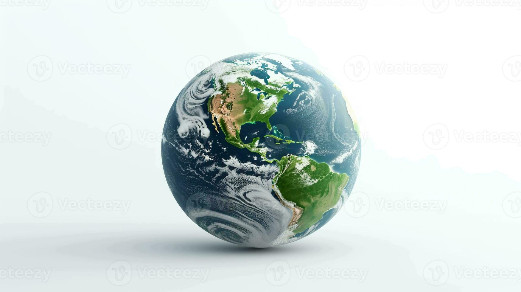 Realistic 3D Earth Render. A detailed globe on a clean white backdrop photo