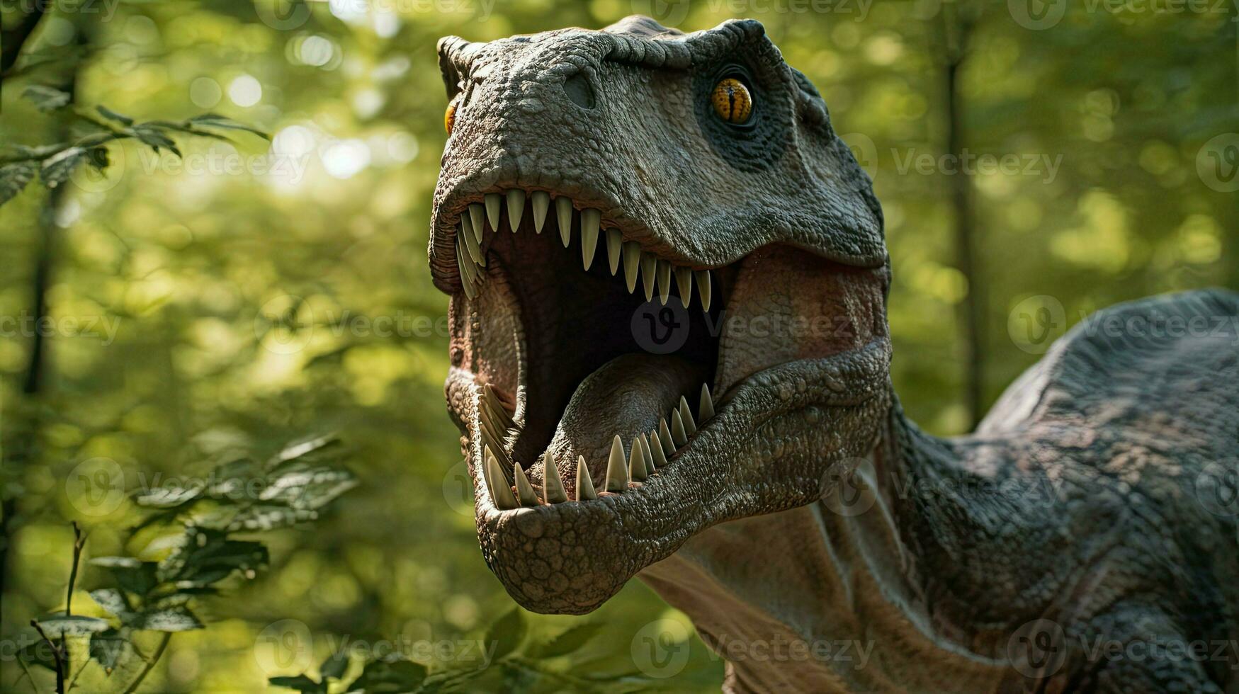 Tyrannosaurus, t-rex in the forest background, AI Generative photo