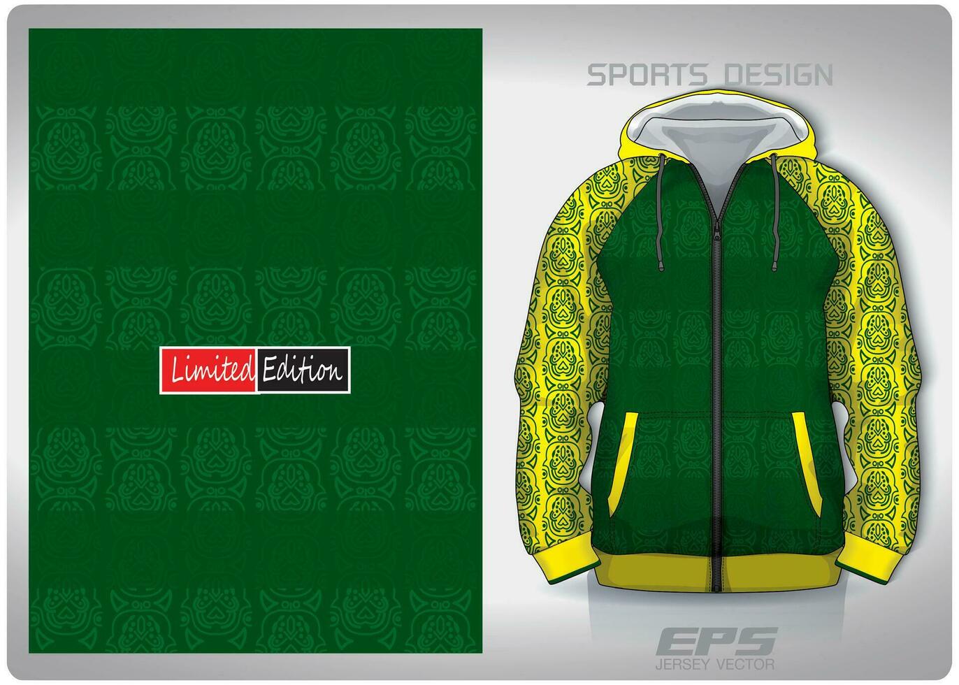 Vector sports shirt background image.Ancient green yellow tribal pattern design, illustration, textile background for sports long sleeve hoodie, jersey hoodie