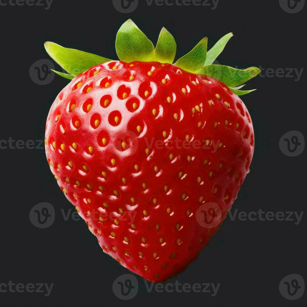 Perfect red ripe strawberry with leaf isolate, AI Generative photo
