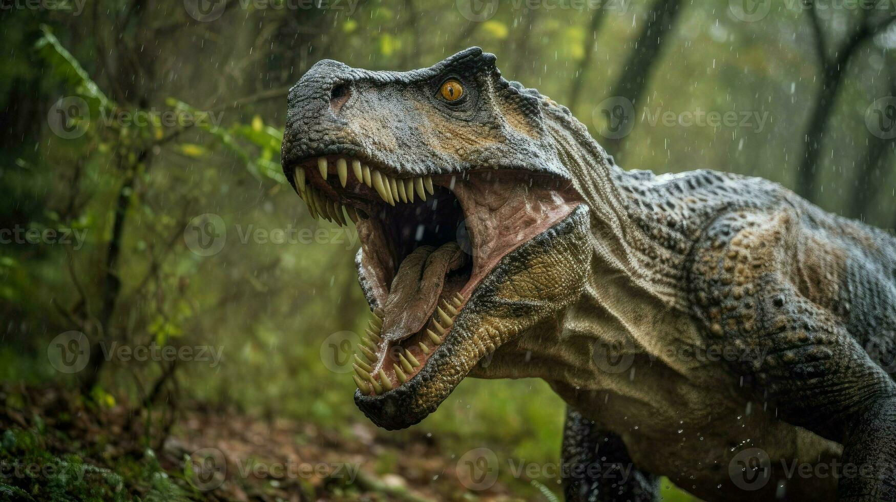 Tyrannosaurus, t-rex in the forest background, AI Generative photo