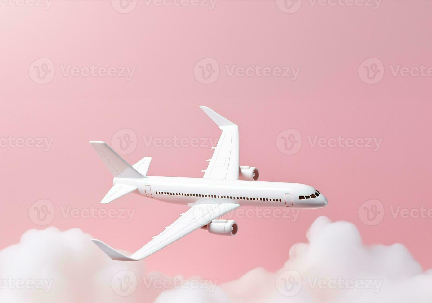 Pastel plane flying in the sky with clouds, AI Generative photo